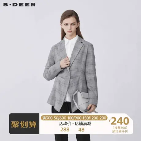 sdeer圣迪奥女装设计感平驳领一粒扣格纹西装外套S21362225🥈商品大图