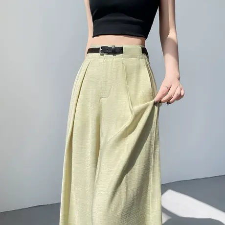 冰丝亚麻休闲西装裤女夏季薄款宽松垂感莱赛尔防晒直筒阔腿拖地裤商品大图