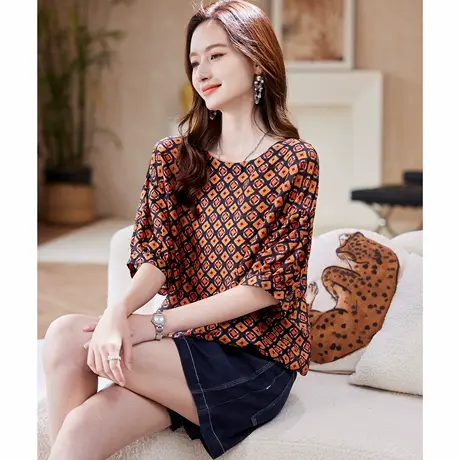 宝诗黎【新品价168元】圆领印花中袖上衣BV1189商品大图