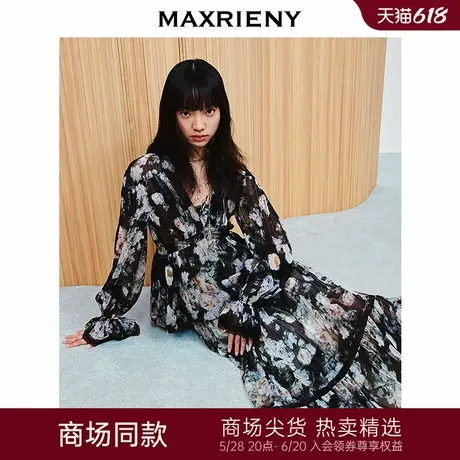 【商场同款】MAXRIENY压褶复古宫廷印花蕾丝雪纺衫上衣女波嬉风图片