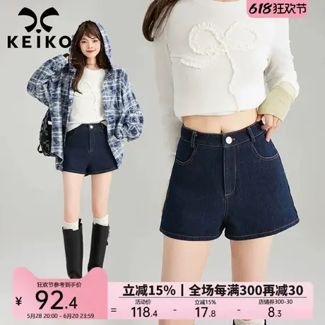 KEIKO 深蓝色牛仔短裤女2025春夏新款复古高腰显瘦直筒裤子靴裤商品大图
