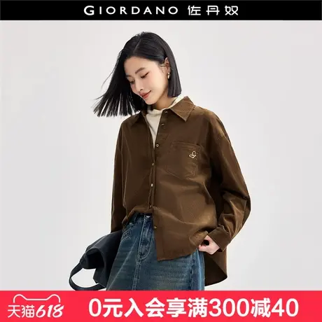 佐丹奴知识分子风衬衫女纯棉灯芯绒蝴蝶刺绣宽松长袖衬衣18344508图片