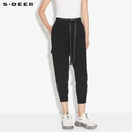 sdeer圣迪奥女装夏季运动时尚腰带工装拉链长裤S21280832商品大图