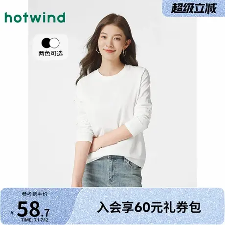 长T恤女士热风2025年春季新款百搭舒适精致设计时尚通勤圆领基础图片
