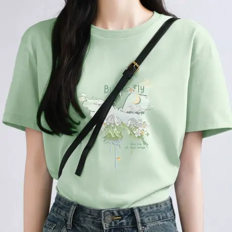 KWV真维斯圆领短袖t恤女夏2025新款爆款时尚洋气休闲设计感上衣女商品大图