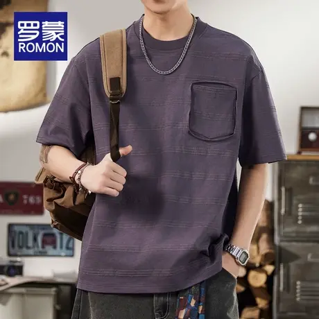 罗蒙男士短袖T恤夏季薄款宽松2025新款宽松美式重磅纯棉半袖体恤商品大图