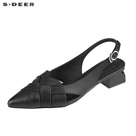 sdeer圣迪奥女装夏季复古尖头小跟编制凉鞋S21283918图片