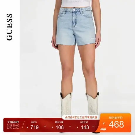 GUESS25年新款夏季女士简约直筒百搭水洗牛仔短裤-W5GD74D5B96商品大图
