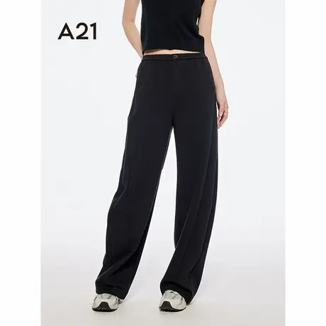 A21女装松紧腰休闲裤2025春季新款简约百搭长裤宽松显瘦薄阔腿裤图片