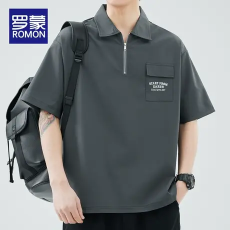 罗蒙冰丝POLO衫男短袖t恤男士夏季宽松大码男装潮牌2025新款上衣商品大图