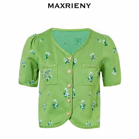 【奥莱】MAXRIENY小香风针织开衫薄夏季修身v领上衣商品大图