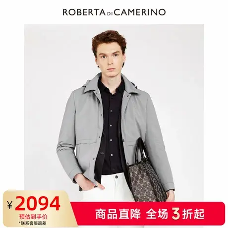 【春季新品】ROBERTA诺贝达兔毛皮商务休闲纯色连帽皮衣外套男商品大图