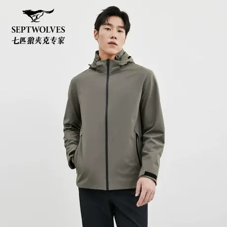 [抗静电保暖防风]七匹狼连帽夹克男士2025冬季新款中年休闲外套男图片