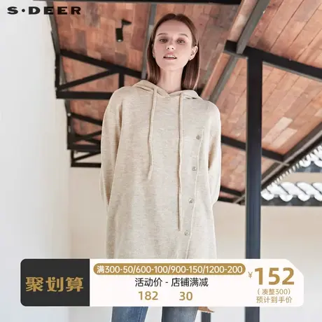 sdeer圣迪奥女冬季慵懒休闲连帽罗纹拼接不规则长款针织S19463506🔌商品大图