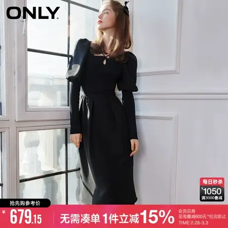 ONLY冬季气质女神范小黑裙中长款针织连衣裙女|122407018商品大图