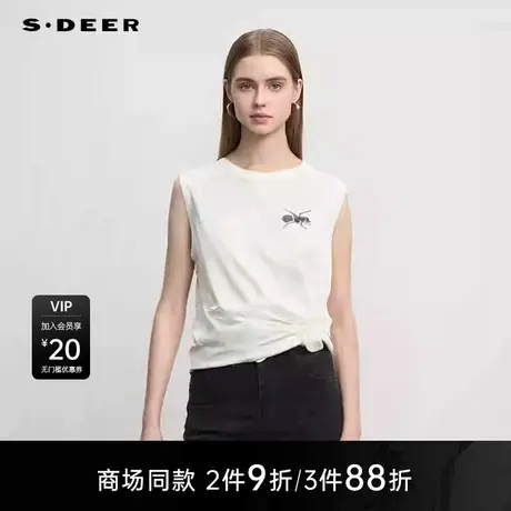 【商场同款】sdeer圣迪奥女圆领蜘蛛印花不规则无袖T恤S25280301图片
