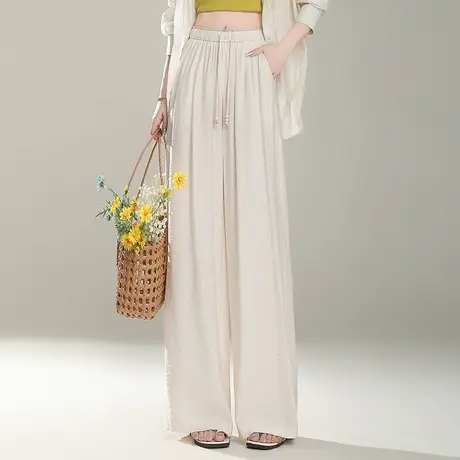 时尚垂顺休闲阔腿裤女夏季薄款2025新款高腰显瘦直筒裤百搭长裤子商品大图