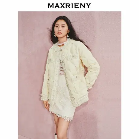【宫廷巴洛克-商场同款】MAXRIENY钻饰丝绒拼花纱羽绒外套女24秋商品大图