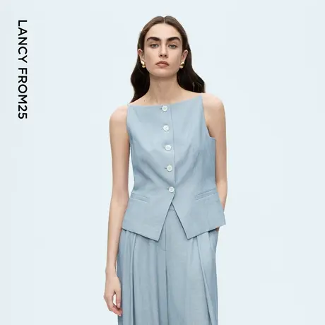 朗姿一字领无袖吊带上衣法式高级感气质百搭马甲女2025年秋季新款商品大图