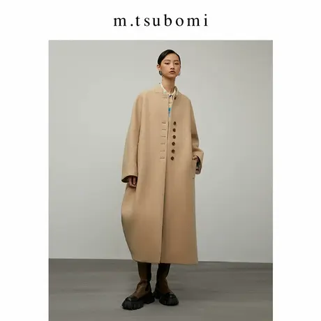 子苞米小立领不对称设计感毛呢大衣2023冬新款宽松廓形长款外套女商品大图