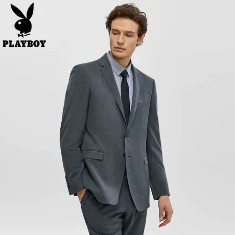 花花公子高级感商务休闲西服外套男士黑灰格平驳领两粒扣西装单西图片