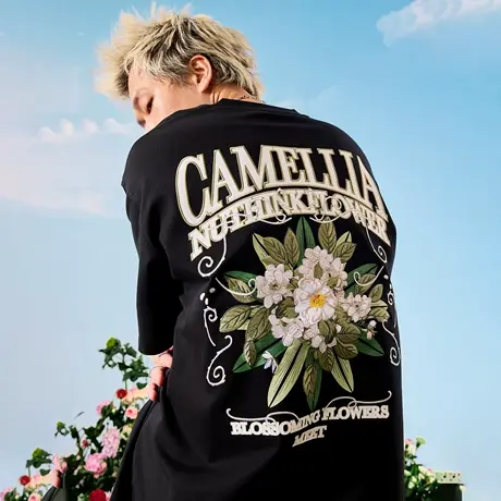 Nuthink重磅刺绣花卉短袖T恤美式复古潮牌字母情侣男女2025夏新款图片