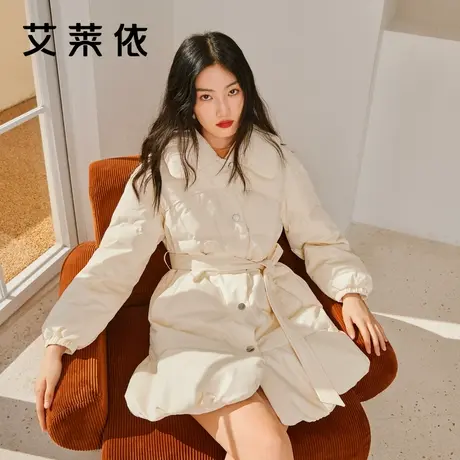 艾莱依新款羽绒服女冬季2022翻领设计感小众花苞裙摆时尚收腰外套图片