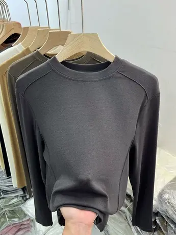 拼接明线针织衫显瘦宽松上衣女2023年早秋新款长袖圆领休闲打底衫商品大图