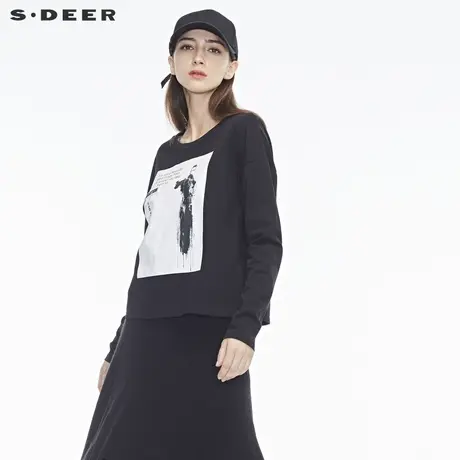 sdeer圣迪奥2018字母抽象人物印花装饰针织衫S18480243图片
