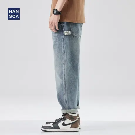 hansca直筒牛仔裤男春夏季美式复古水洗潮牌宽松休闲阔腿长裤子男商品大图
