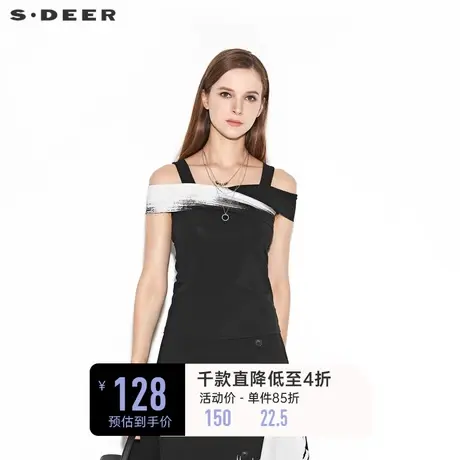sdeer圣迪奥女装夏装性感露肩设计感交叉减龄吊带T恤S20280142图片