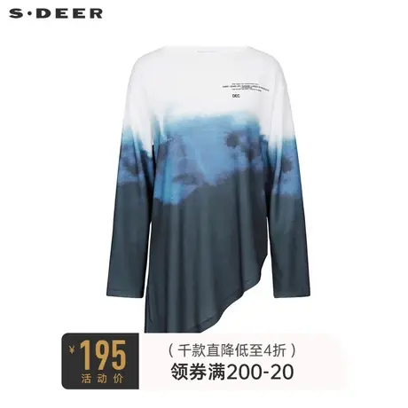 sdeer圣迪奥秋装休闲圆领字母晕染不规则T恤女S22180207图片
