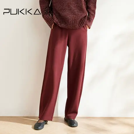 蒲PUKKA 秋冬新款松紧橡筋收腰软糯针织休闲直筒裤商品大图