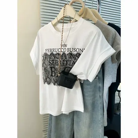 蕾丝设计感短袖T恤女夏季2025新款宽松显瘦打底衫半袖上衣服潮ins图片