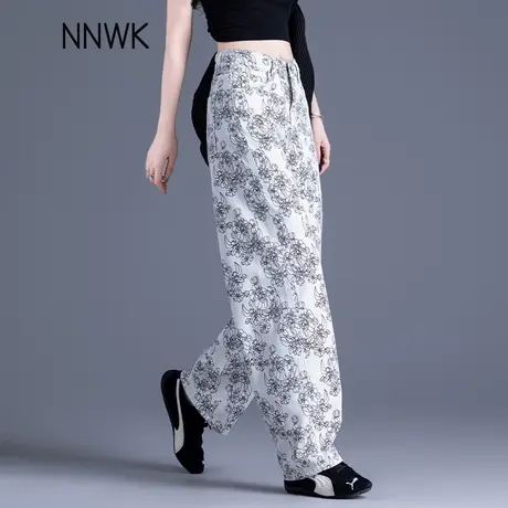 高级感印花牛仔裤女2025新款夏薄款裤子宽松弯刀裤百搭显瘦香蕉裤商品大图