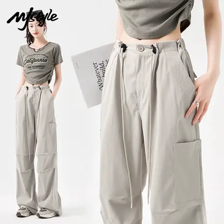 MJ STYLE速干工装裤女裤夏季2025薄款高腰阔腿休闲美式显瘦运动裤商品大图