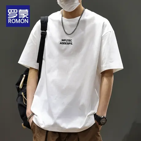 罗蒙短袖t恤男款2025新款宽松夏季薄款潮牌字母重磅冰丝半袖体恤图片