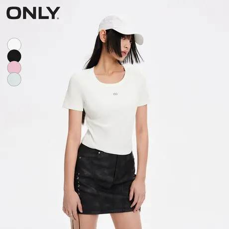 ONLY奥莱夏季休闲简约金属装饰螺纹圆领短款T恤女商品大图