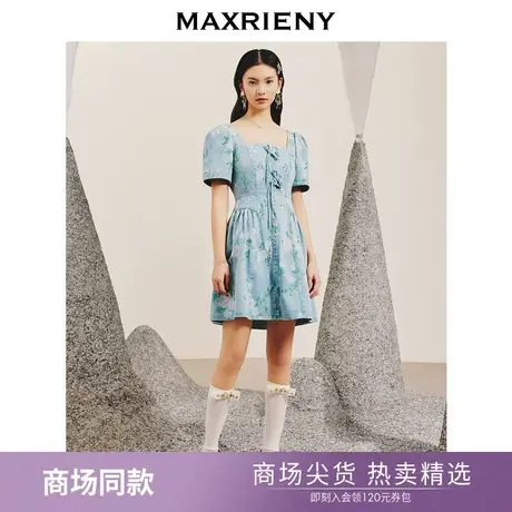 【商场同款】MAXRIENY精致复古感蜻蜓系列盘扣方领牛仔连衣裙商品大图