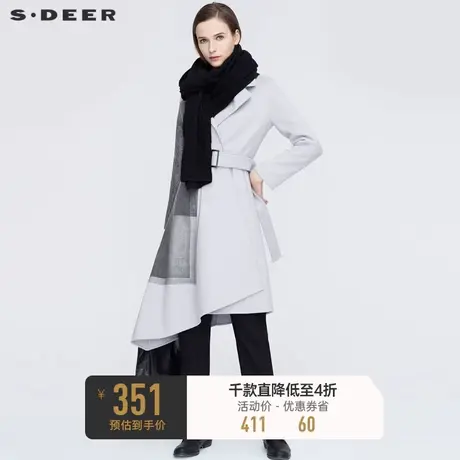 sdeer圣迪奥冬季休闲平驳领印花收腰不规则毛呢大衣女S20481829🍛商品大图