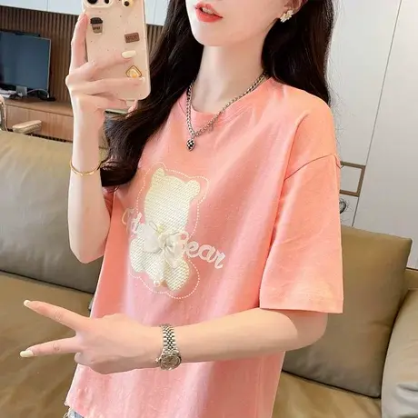 设计感小众小个子短袖t恤女夏季韩版宽松大码女装半袖蝴蝶结上衣商品大图