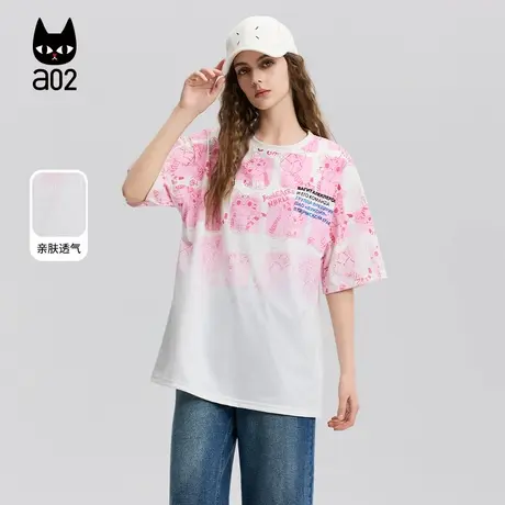 a02甜美风宽松圆领短袖T恤女2025新款夏季薄款透气设计感半袖上衣图片