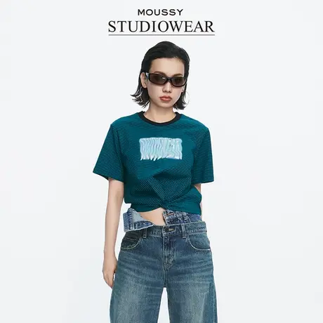 MOUSSY x STUDIOWEAR 夏季褶皱条纹短袖T恤028HS490-1211图片