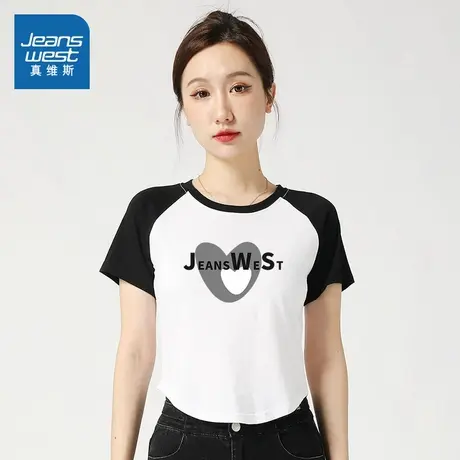 LV真维斯女装2025夏季新款 简约时尚百搭女款撞色插肩袖短袖T恤商品大图