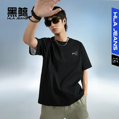 海澜之家旗下黑鲸黑小鲸印花短袖T恤夏季时尚微阔圆领套头衫短t男商品大图