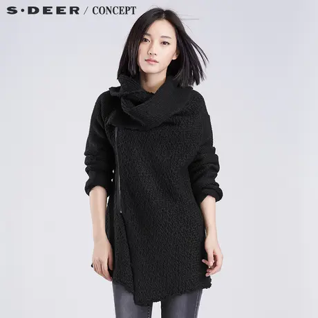 sdeer圣迪奥女春装设计感斜襟立领针织外套S16383528图片