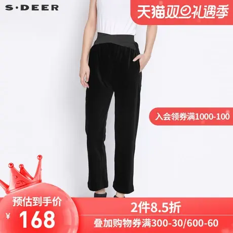 sdeer圣迪奥2021秋装新品休闲松紧拼接灯芯绒直筒长裤女S21360804图片