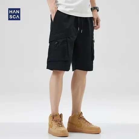 hansca休闲短裤男纯棉复古夏季2025新款宽松直筒运动大码工装中裤商品大图