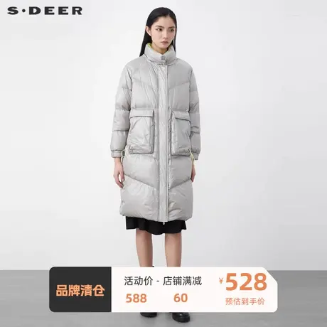 sdeer圣迪奥女装个性高领立体口袋抽绳长款羽绒服S21462445图片