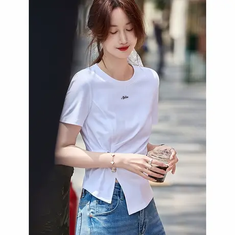 时尚短袖T恤2025年夏季新款女圆领简约通勤修身百搭短款显瘦短袖商品大图